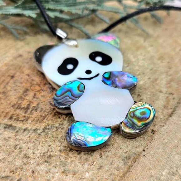 Adorable Nature Abalone Shell Cute Panda Pendant Necklace - Picture 2 of 9